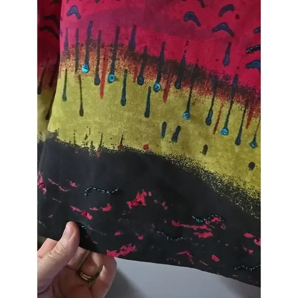 NWT VTG Nancy Bolen Multicolor Silk Sequin Colorful Blazer Jacket Womans Size XL - Picture 3 of 5